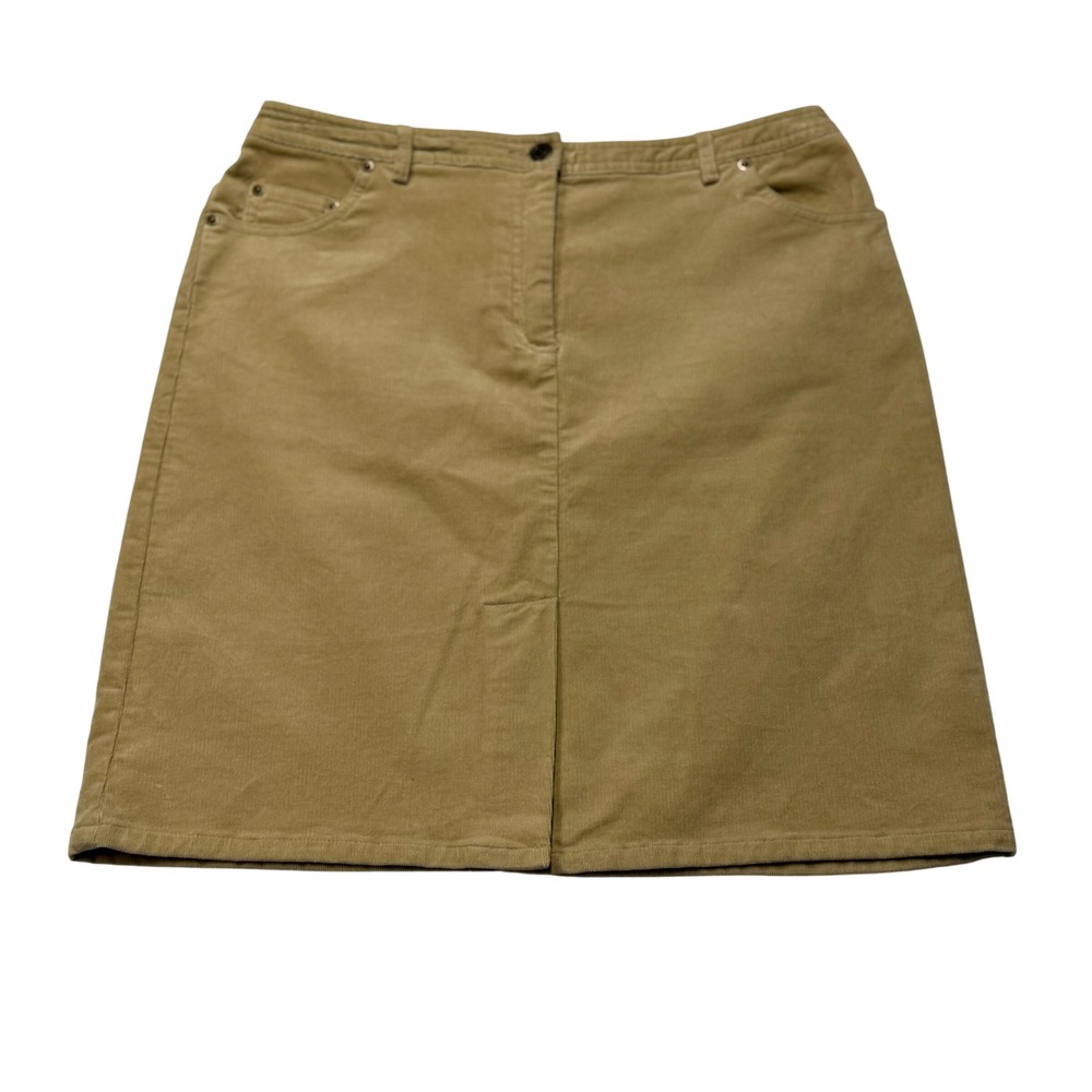 Statements by BT Womens Tan Corduroy Skirt Size 10 Khaki Knee Length Front Vent